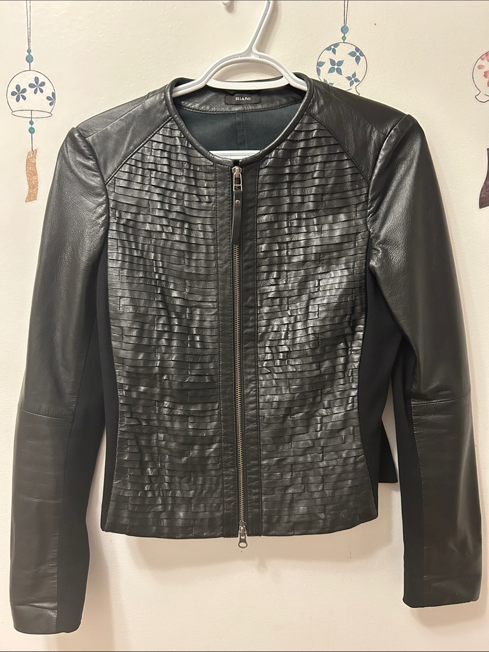 RIANI Black Textured Faux Leather Zip Jacket